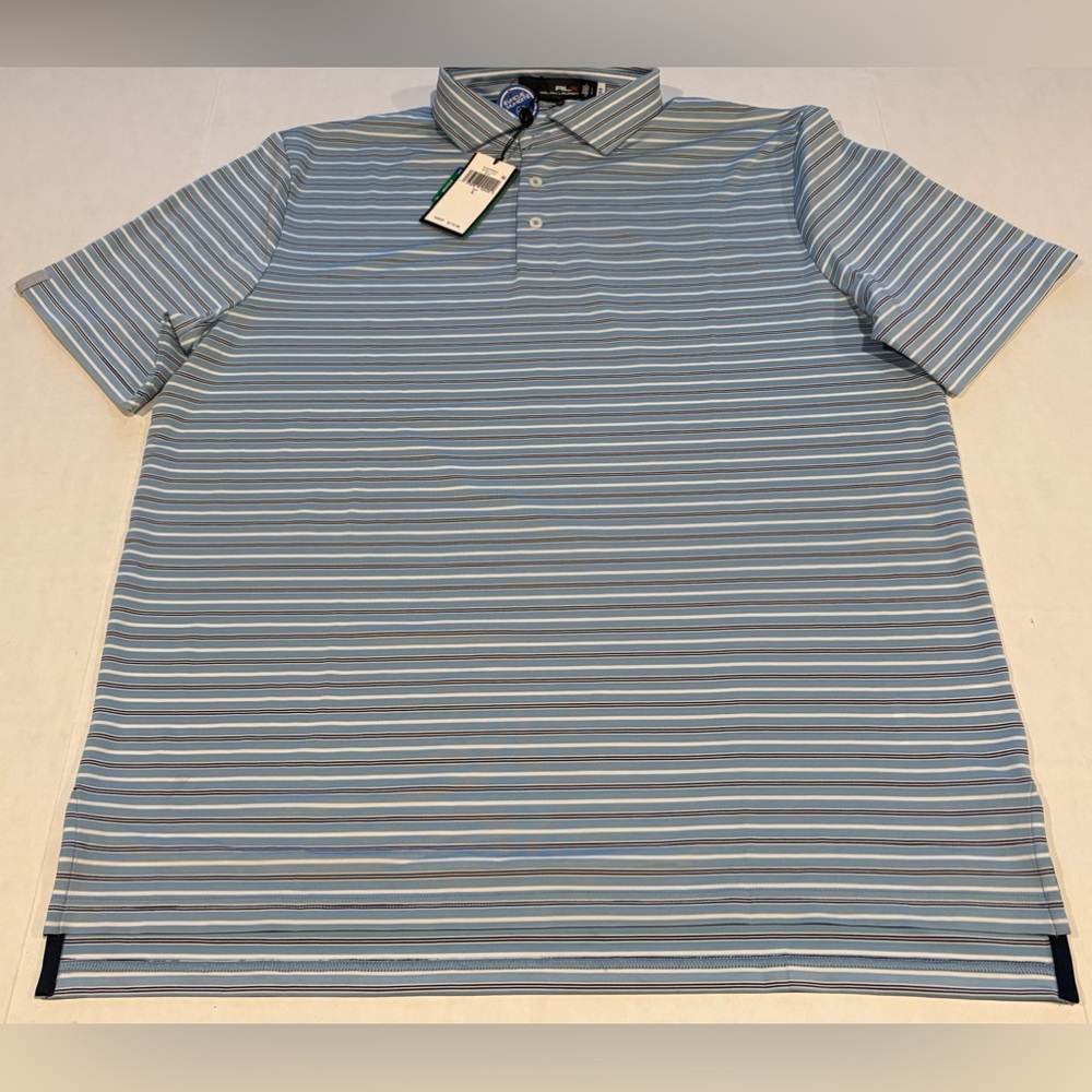 Ralph Lauren RLX Regular Short Sleeve Golf Polo Men's Sz L Blue Striped Wicking